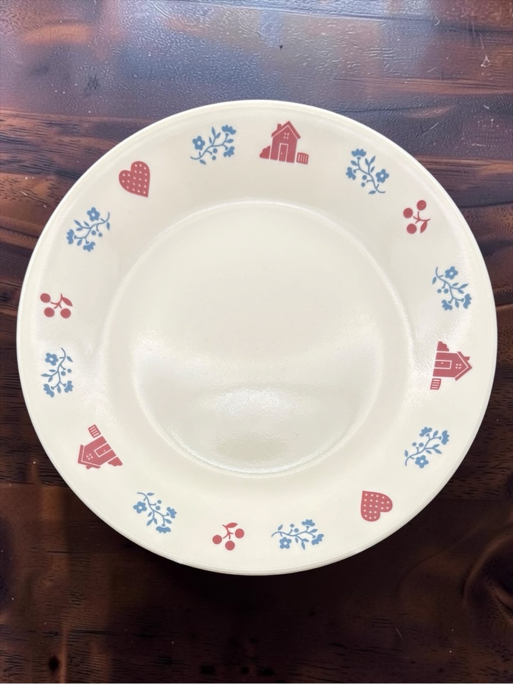 Vintage Corelle by Corning Hometown 7” Salad Dessert Bread Plate Cream Red Blue